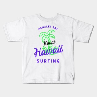 Retro cool Hanalei Bay Beach Hawaii Palm Tree Kids T-Shirt